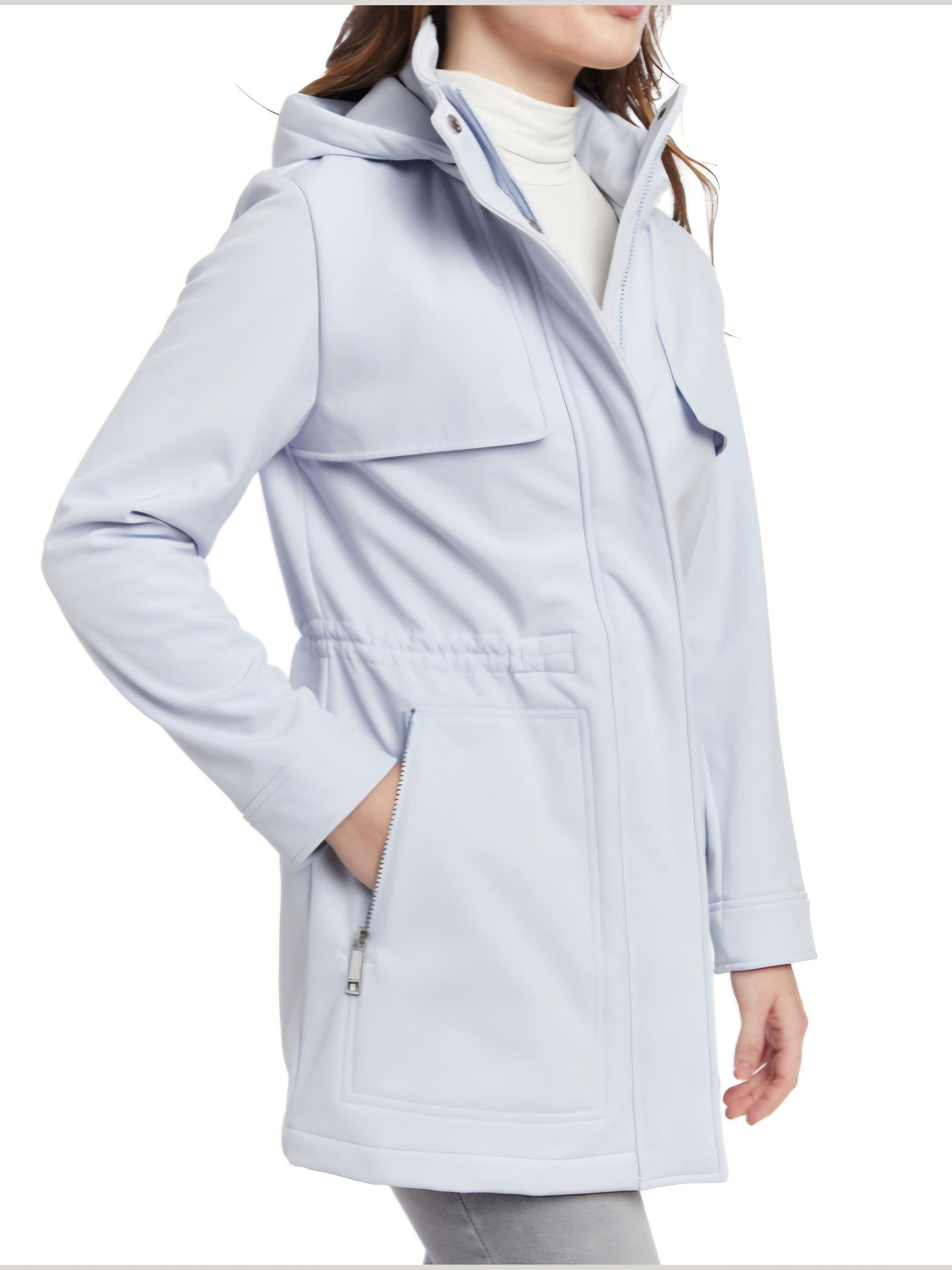 Nine West Women's Light Blue Fleece Lined Water Repellent Coat
